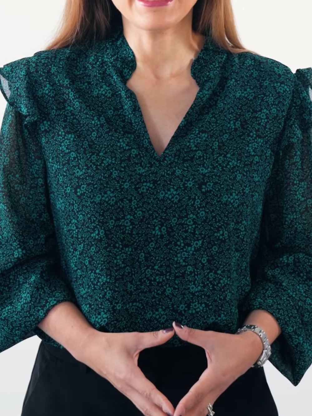 JCrew Green Floral Long sleeve Blouse Size XL